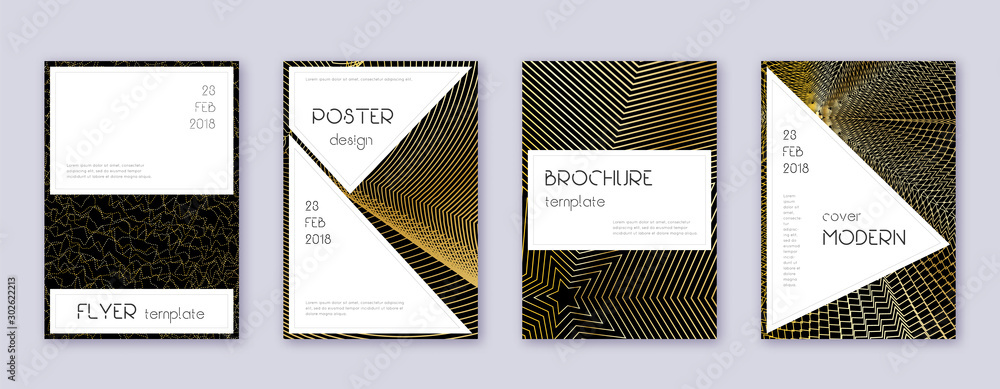 Stylish brochure design template set. Gold abstrac - obrazy, fototapety, plakaty 