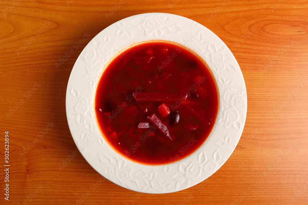 Borsch. Beet Soup with beans. Directly Above. Borsch. Beet Soup with beans. Directly Above.