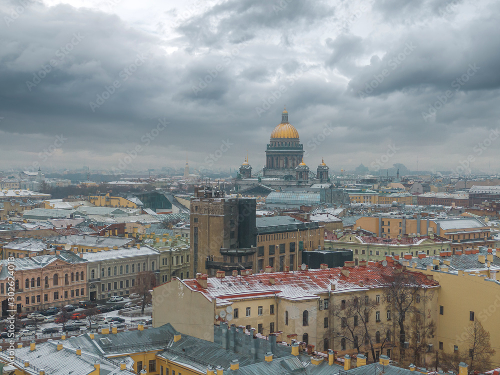 St. Petersburg in winter, view from above.