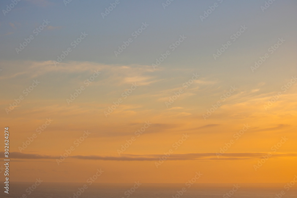 Beautiful and peaceful golden blue sunset or sunrise.