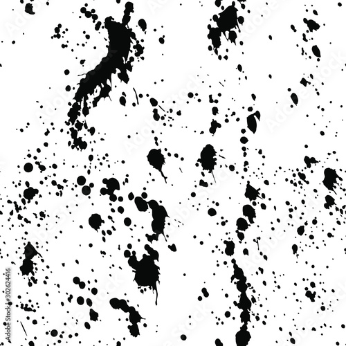Ink splash seamless pattern. Black and white spray texture 