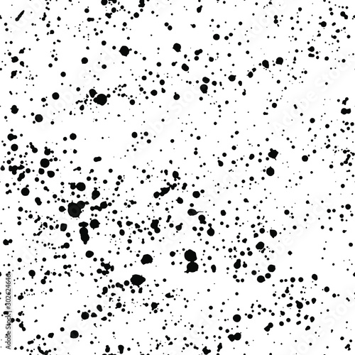 Ink splash seamless pattern. Black and white spray texture 