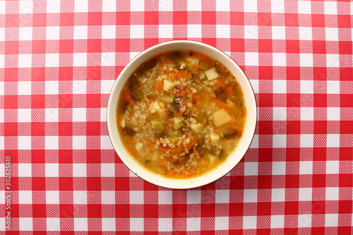 Soup from pickled cucumbers. Rassolnik. Zupa ogorkowa. photo