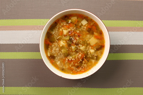 Soup from pickled cucumbers. Rassolnik. Zupa ogorkowa. photo