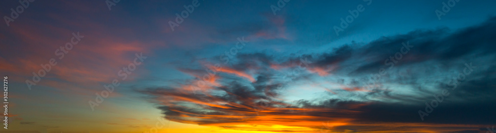 Beautiful sunset - sunrise with clouds. Sky with clouds. Colorful natural background - obrazy, fototapety, plakaty 