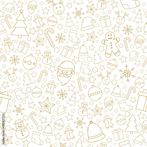 Beautiful Christmas texture with ornaments. Xmas seamless pattern. Vector