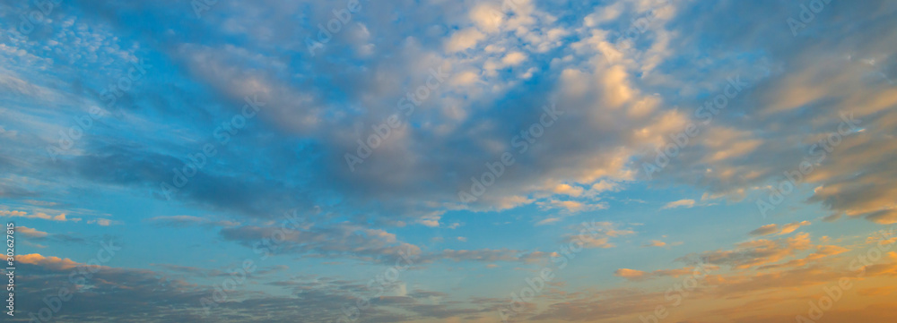 Beautiful sunset - sunrise with clouds. Sky with clouds. Colorful natural background