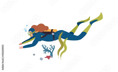 Underwater diving flat vector illustration