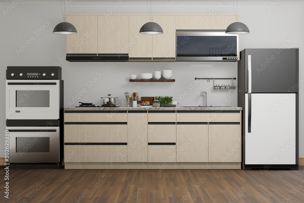 Fototapeta premium modern white kitchen interior design, 3d rendering