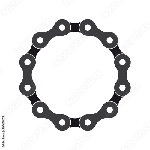 Vector black circle created from bike chain. Isolated on white background.