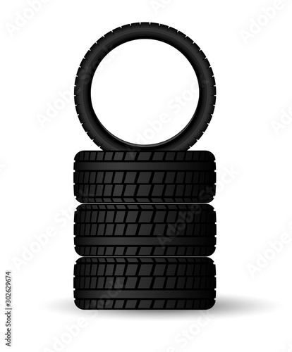 A stack of new four winter tires. For safe and timely seasonal wheel changes.