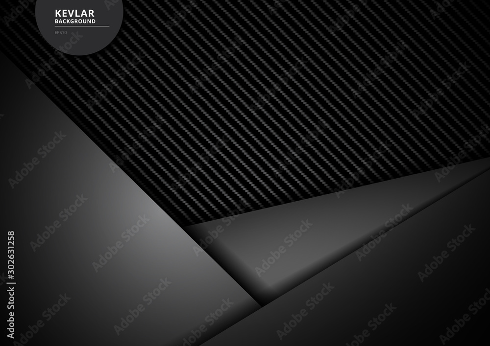 Template black geometric triangles overlapping carbon kevlar fiber background and texture. - obrazy, fototapety, plakaty 