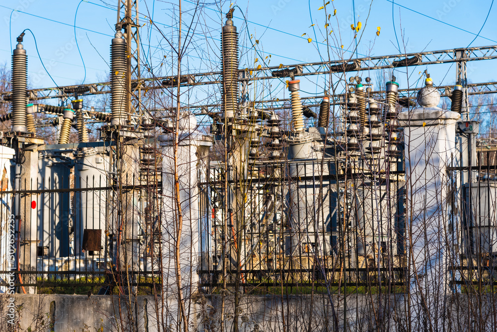 Electrical substation behind the fence
