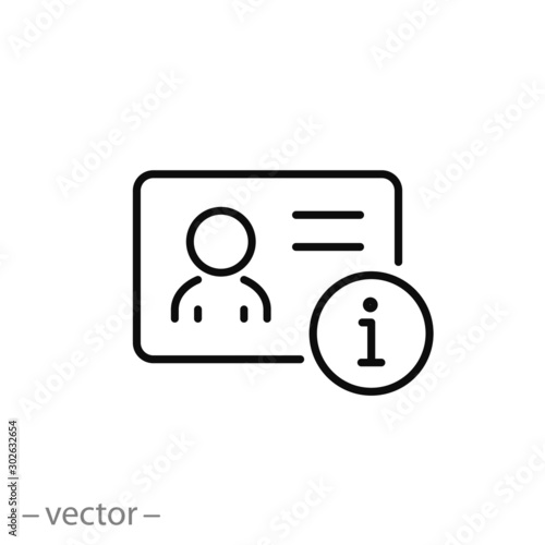 personal information icon, access data person info, employee identification, user account, thin line web symbol on white background - editable stroke vector illustration eps 10