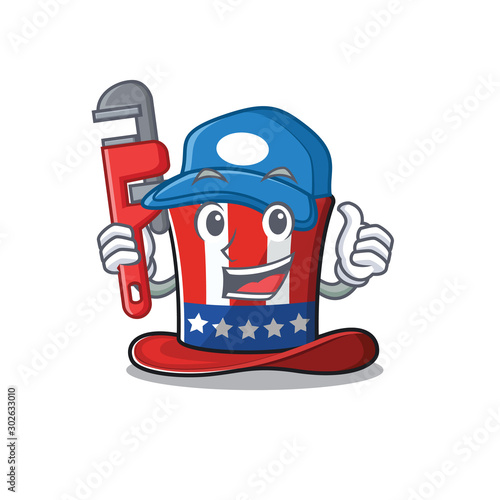 Cartoon uncle sam hat with plumber character