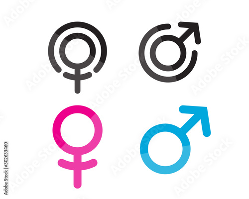 Simple gender icons Men and Women. Male and Female symbols are isolated on a white background for graphic design elements.