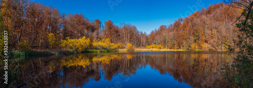 Mountain lake in the fall season panorama photo