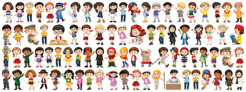Children with different nationalities on white background