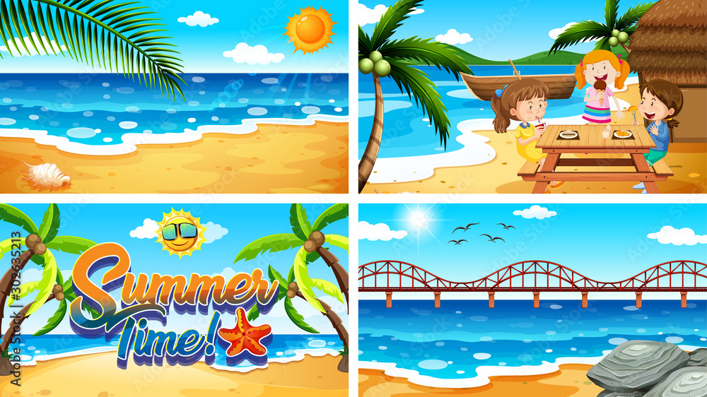 Obraz premium Four background scenes with summer on the beach