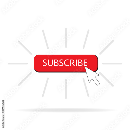 Subscribe button color with arrow cursor and shadow. Vector illustration design red color button