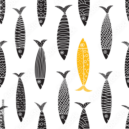 Cute fish.  Kids lbackground. Seamless pattern. Can be used in textile industry, paper, background, scrapbooking.