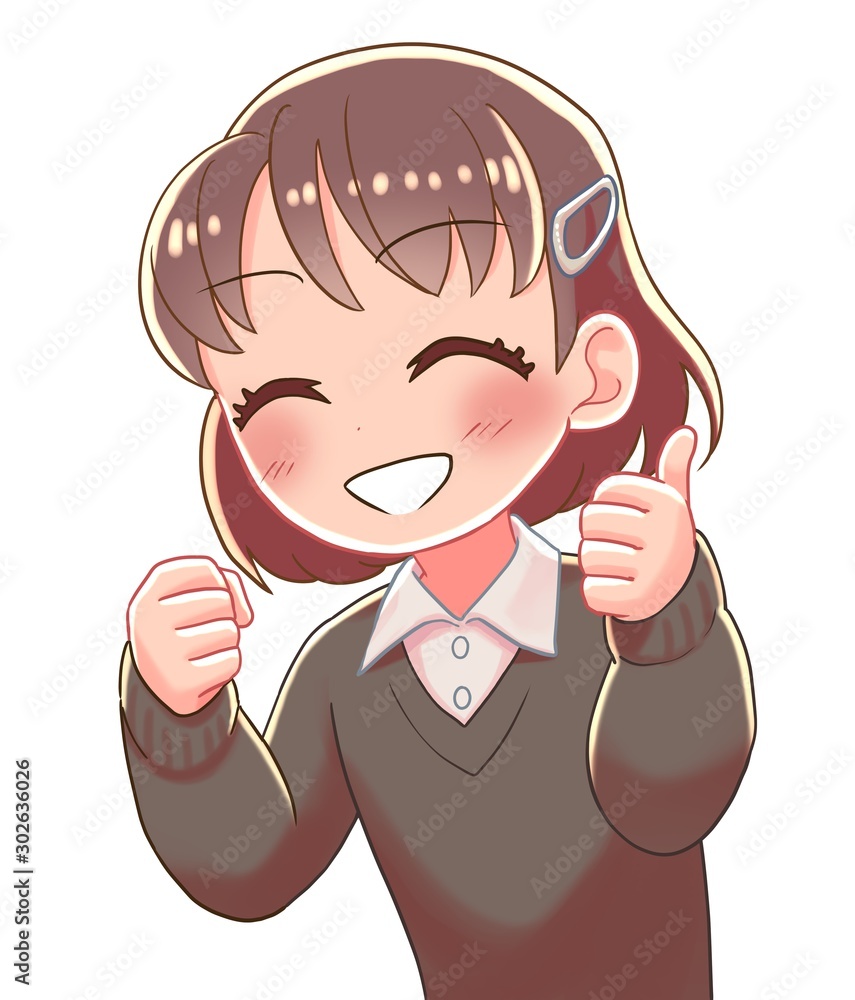 少女　サムズアップ　笑顔