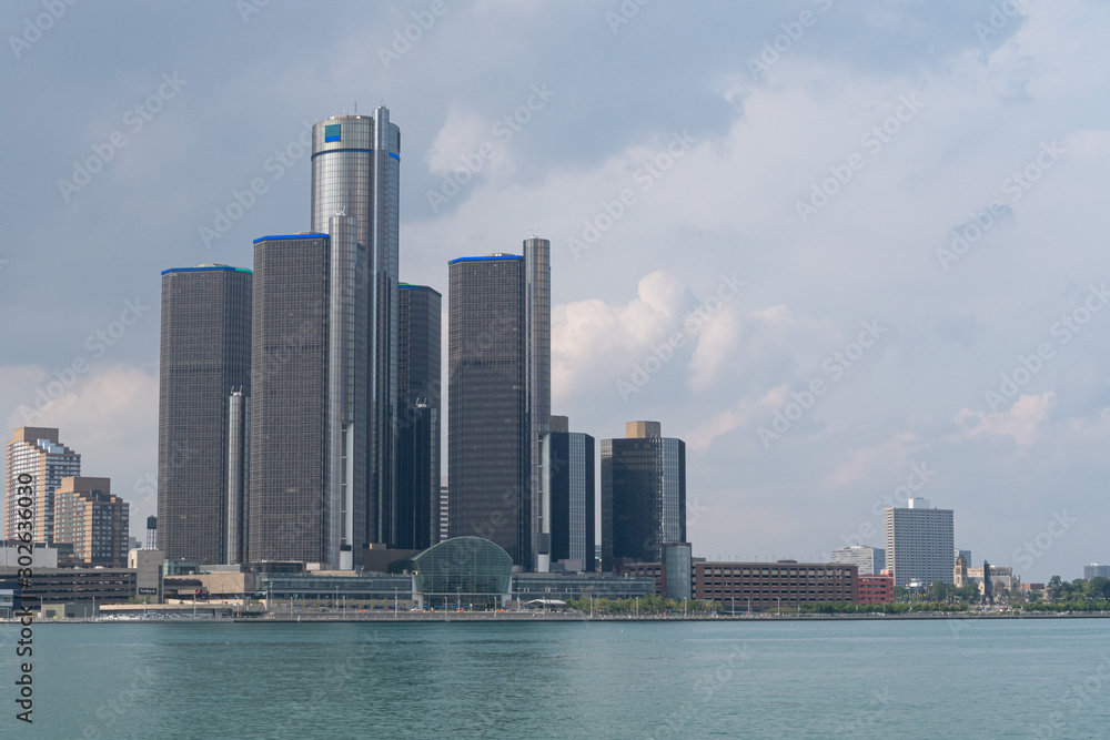 Naklejka premium View of Detroit skyline from Windsor, Ontario