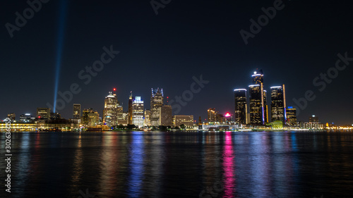 View of Detroit skyline by night from Windsor  Ontario