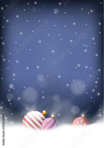 Christmas background for flyer or banner. Decorative balls elements for holiday design. Vector illustration 
