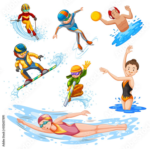 Different types of sports on white background