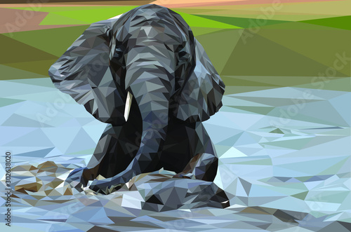 Low poly illustration of an African elephant