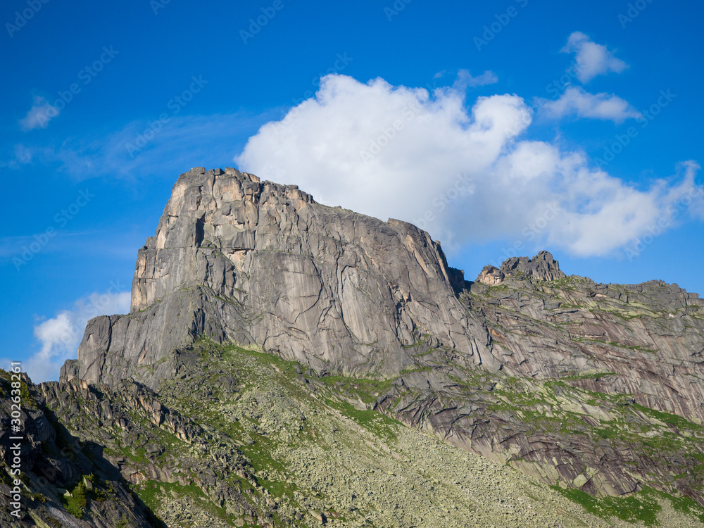 Star peak in the Ergaki nature park. Siberian taiga Western Sayan