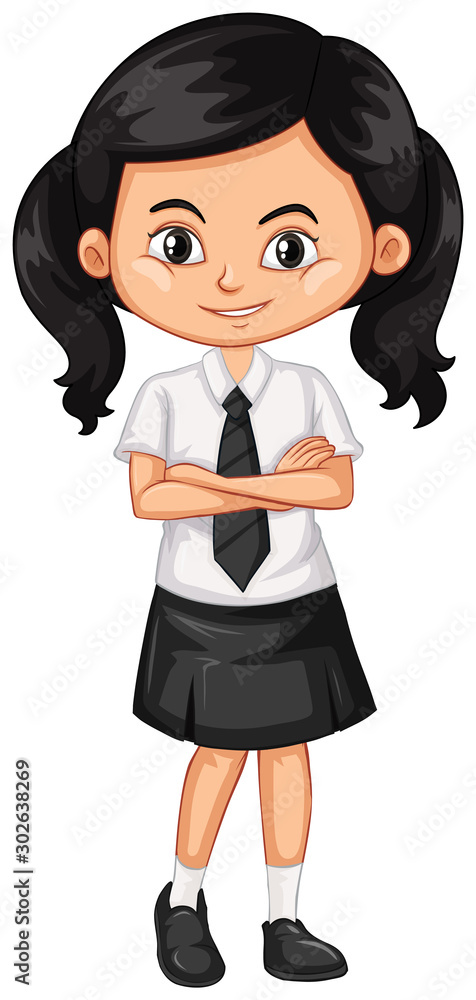One happy girl in school uniform