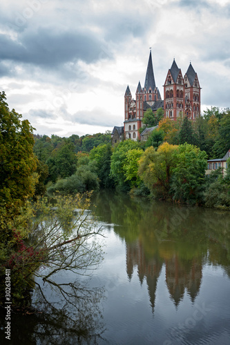 Limburg an der Lahn. germany. Saint George Church.  And river Lahn. Fall © A