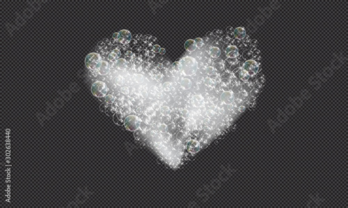 Bath foam soap with bubbles isolated vector illustration on transparent background. Heart of shampoo and soap foam lather vector illustration.