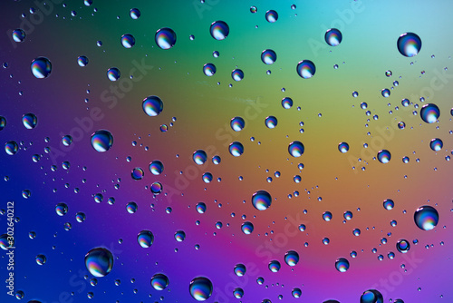 water drops on glass colorful background