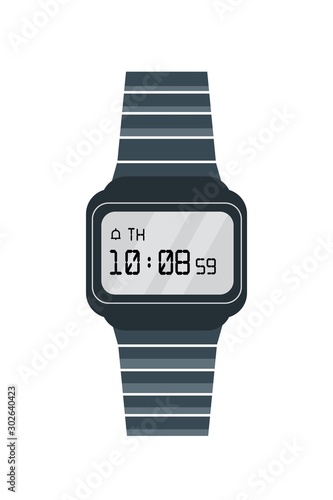 Old electronic watch flat vector illustration