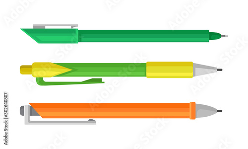 Three Modern Pencils Of Different Design Vector Illustration Set