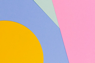 Abstract colored paper texture background. Minimal geometric shapes and lines in blue, light green, yellow, pastel pink colours