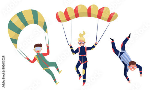 Men and women are paratroopers. Vector illustration on a white background.
