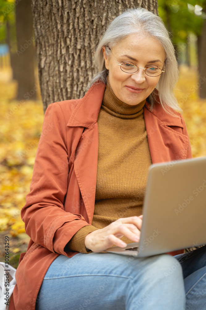 Woman accomplishing a task on her computer Woman accomplishing a task on her computer