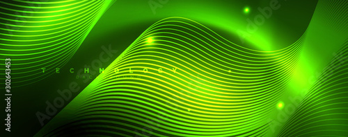 Shiny neon lines template - northern lights glowing blur lines. Futuristic style glow neon 80s disco club or night party techno template