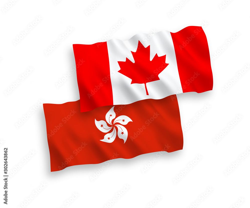 Flags of Canada and Hong Kong on a white background