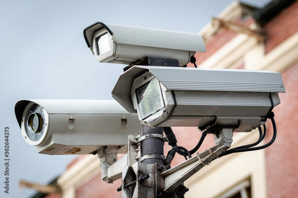 Close Up of a Security CCTV Cameras on a lamp post