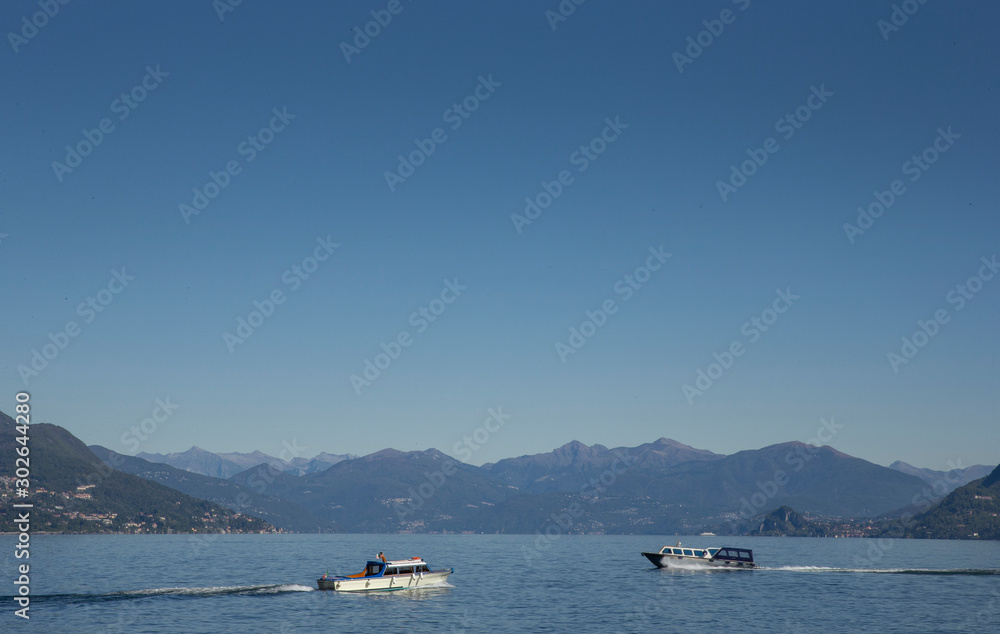 Lago Magiorre Italy. Stresa. lake with boats. Watertaxi