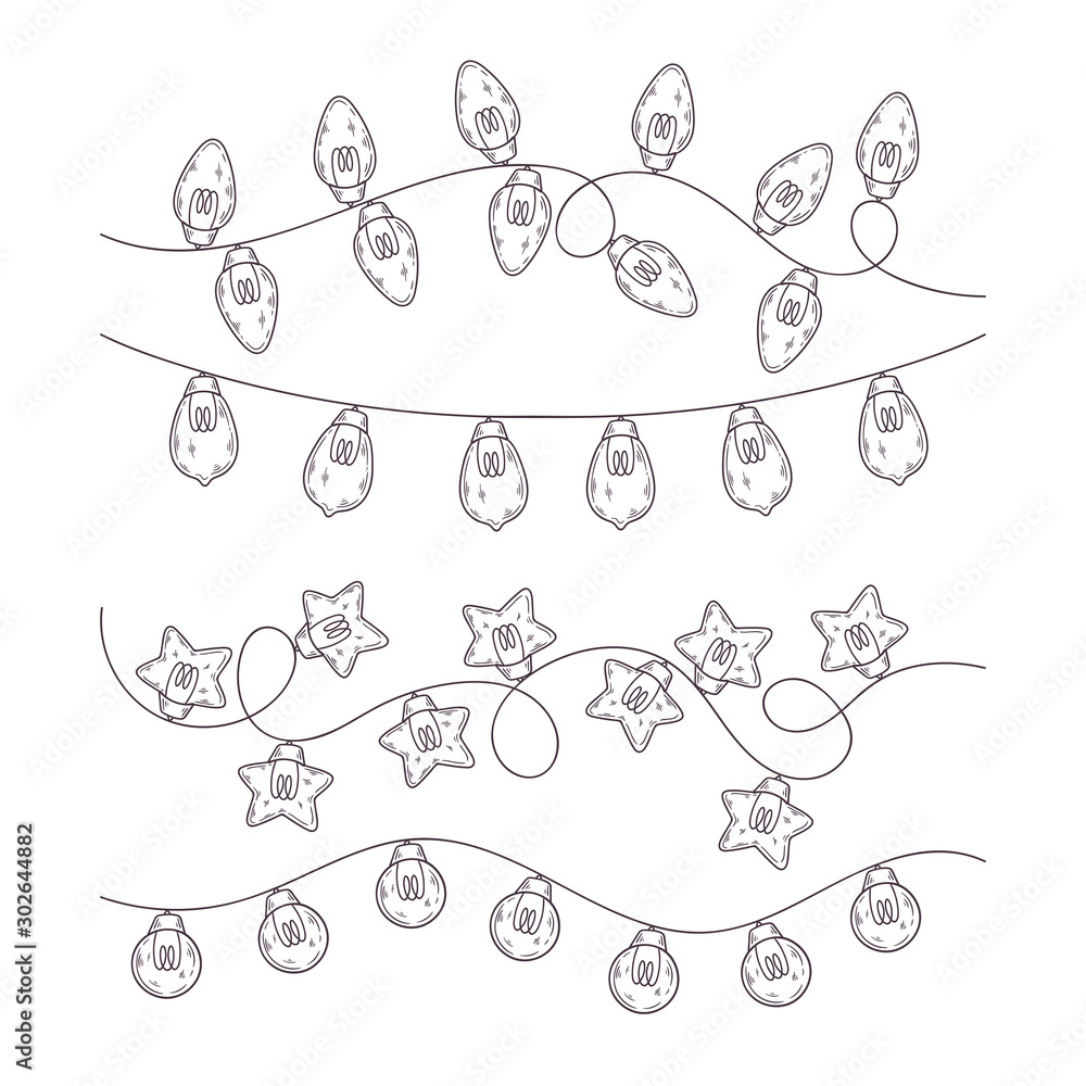 Hand drawn Christmas garland with flashlights Vector. Hand drawn Christmas garland with flashlights Vector.
