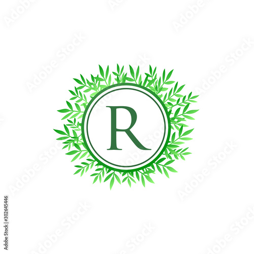 R Leaves Letter Logo. Green Leaf R Logo Icon.