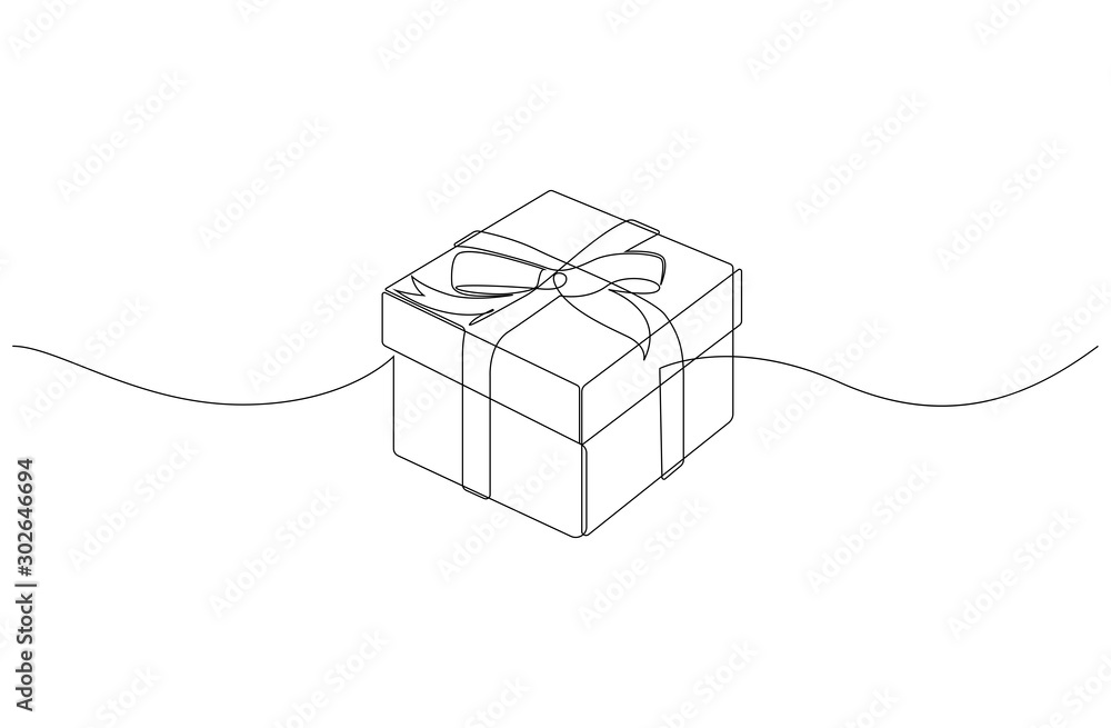Gift box - a lined drawing. Vector illustration continuous line