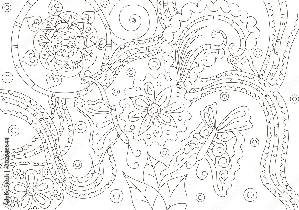 Painting for adult anti stress coloring page, book.