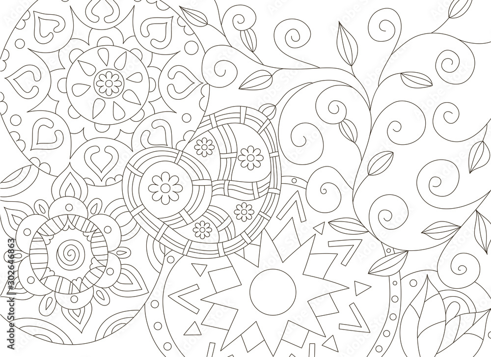 Painting for adult anti stress coloring page, book.